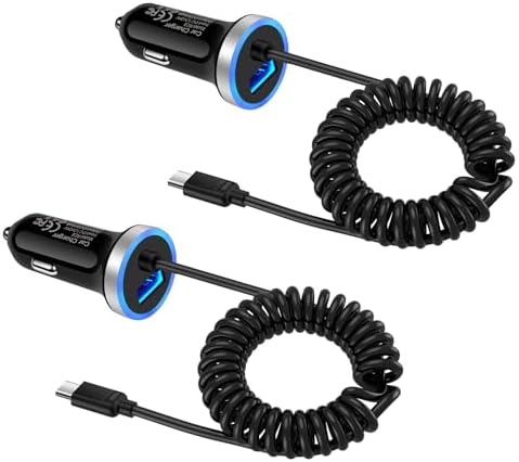 Rapid Charge USB-C Car Charger for Pixel 9 & Samsung Galaxy Devices – 3.4 A Fast Charging with 3 ft Coiled Cable, Ultimate Compatibility for Pixel 8 Pro, S24 FE, and More – Compact & Portable Power Solution for On-the-Go Users