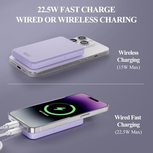 Suction-Enabled 5000 m Ah Wireless Power Bank – Ultra-Fast 22.5 W Portable Charger with USB-C for i Phone 16/15/14/13/12 & Android Devices – Sleek Blue Design for Effortless Charging on the Go
