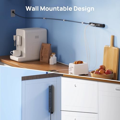 Ultra-Slim TROND Surge Protector Power Strip with 3 USB Ports & Type C – 4 AC Outlets for Maximum Device Protection & Charging Speed – 1440 J Surge Defense, ETL Listed, Space-Saving Wall Mount Design for Home Office & Dorm Use – Versatile Power Management Solution in Elegant Black