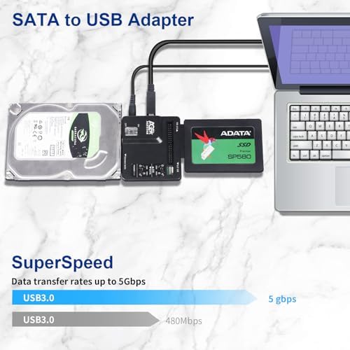 Universal USB 3.0 to IDE & SATA External Hard Drive Adapter Kit – High-Speed HDD/SSD Connection with 12 V/2 A Power Supply for Enhanced Data Transfer & Compatibility – Ideal for Data Recovery & Backup Solutions