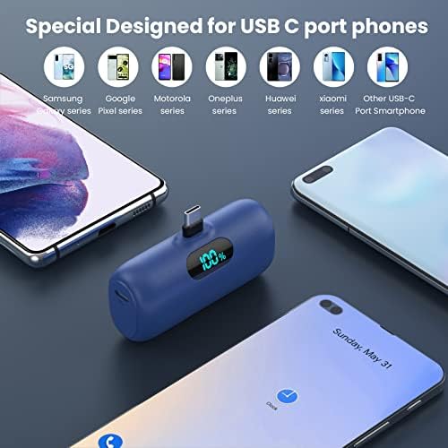 Ultra-Compact 5000 m Ah Power Bank – High-Speed USB-C Mini Portable Charger with LCD Display, Perfect for i Phone 16/15 Series & Android Devices – Lightweight Battery Pack for Travel and Daily Use, Enhanced Compatibility & Fast Charging Solutions