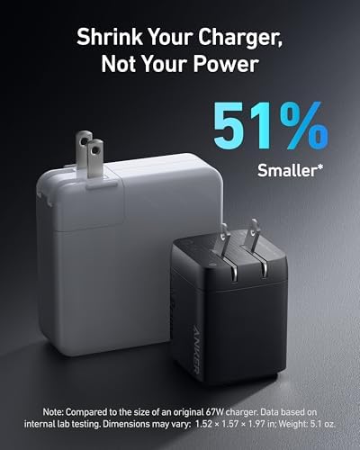 Anker Prime 67 W Ga N USB-C Charger – Ultra-Fast 3-Port Wall Adapter for Mac Book Pro, i Pad Pro, i Phone 16/15/Pro, Galaxy S25/S24, Note20 & More – Compact Design for Multi-Device Charging with Enhanced Efficiency and Compatibility