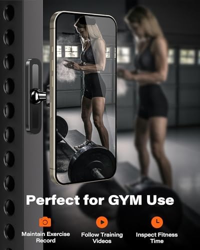 APPS2 Adjustable Magnetic Phone Holder – Dual Mount with Durable Alloy Base for Gym and Automotive Use – Perfect for Mag Safe i Phone 12-16 Series – Secure, Hands-Free Navigation and Workout Companion with Optimal Viewing Angles