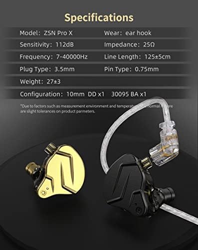 Elevate Your Audio Experience with KZ ZSN Pro X Wired Earbuds – Premium Hybrid IEMs Featuring 1 BA & 1 DD for Rich Bass and Crystal Clear Sound, Ergonomic Comfort for All-Day Wear, Detachable Cable for Personalization, Perfect for Musicians and Audiophiles, Stylish Gold Finish Enhancing Device Compatibility