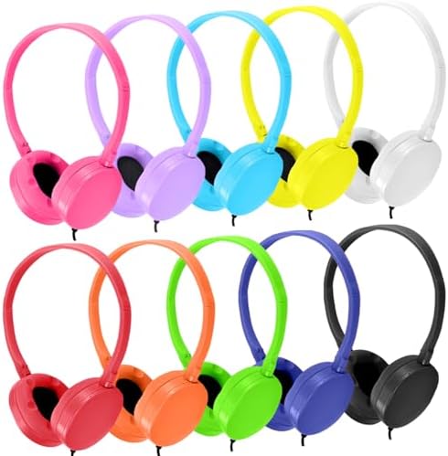 Bulk Headphones for Kids 12 Pack – Premium Wired Earphones with Superior HD Sound Quality for Classroom Learning and Play, Mixed Colors for Inclusive Use, Compatible with 3.5 mm Devices – Essential Audio Gear for Educational Environments