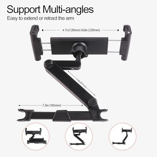 Ultimate Car Headrest Tablet & Smartphone Holder – Adjustable Mount for 4.7-12.9″ Devices, Perfect for Family Road Trips and Kids’ Entertainment – 360° Rotation for Optimal Viewing