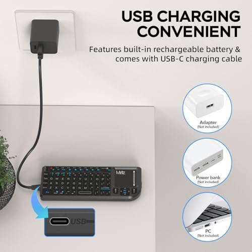 K808 Ultra-Thin Bluetooth Mini Keyboard with Touchpad – Dual Mode Connectivity (Bluetooth 5.1 & 2.4 G) for i Pad, Mac, Windows, Android – Backlit and USB-C Rechargeable – Portable Design for Travel, Office, and Home Use – Effortless Navigation and Enhanced Productivity in Sleek Black