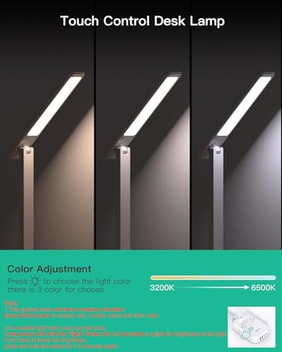 Compact LED Desk Lamp with Power Strip & USB Charging Hub – 30 W Touch Control Lamp with 4 AC Outlets & 4 USB Ports (2 USB-C) – Ideal for Home Office, College Dorm, and Bedroom Workspaces – Enhance Productivity & Style with 5 FT Extension Cord