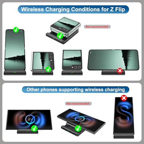 Dual Pack Foldable Wireless Charger for Samsung Galaxy Z Flip 6/5/4/3 & Moto Razr+ – Fast Charging Station for Effortless Power-Up, Portable Design, Sleek Aesthetic, Enhanced Compatibility & Speed, Ideal for Home or Office Use, No Adapter Required