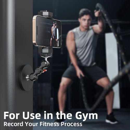 Ultimate Heavy-Duty Gym Magnetic Phone Mount Holder – Secure Clamp for i Phone 16/15/14/13/12 Pro Max & Universal Smartphones – 360-Degree Rotation for Enhanced Workout Efficiency and Hands-Free Access – Durable Magnetic Grip for Fitness Enthusiasts