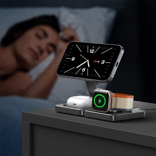 Ultimate 3-in-1 Magnetic Wireless Charger Stand for i Phone 16/15/14/13/12, Air Pods, and Apple Watch Series – 15 W Fast Charging Station with Enhanced Compatibility for All Apple Devices – Sleek Black Design for Effortless Desk Organization and Safe Charging Solutions
