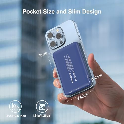 Magnetic Wireless Power Bank for i Phone 16/15/14/13/12 | 5000 m Ah Fast Charging Battery Pack with USB-C Cable | Ultra-Slim & Lightweight Design for Easy Portability | Advanced Safety Features for Reliable On-the-Go Power Solutions