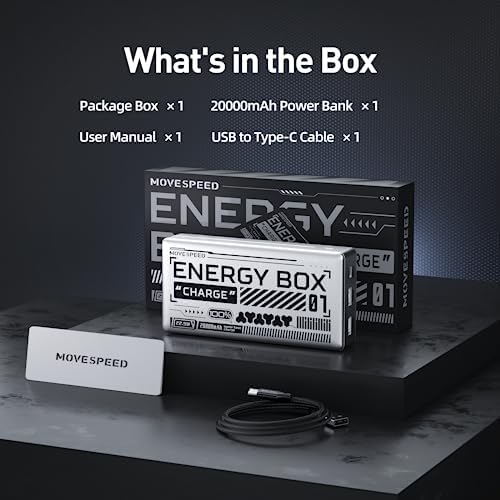MOVE SPEED 65 W High-Capacity Portable Power Bank – 20,000 m Ah Fast Charging USB-C Battery Pack with 4 Ports for Mac Book, Dell, i Phone, Samsung & i Pad – Advanced PD3.0 Technology for Ultimate Device Compatibility and Efficiency