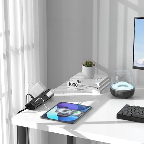 40 W Rapid Charge Desk Clamp Power Strip with 8 AC Outlets & 8 USB Ports – Versatile Surge Protector for Home & Office, Featuring 4 USB-C and 4 USB-A Ports, Secure Edge Mount Design for Tables up to 1.9 Inches, 14 AWG Heavy-Duty Cord for Optimal Performance and Safety