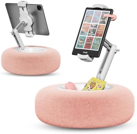 Adjustable Tablet Pillow Stand with Detachable Snack Bowl – Perfect for Kindle, i Pad, and Phones (4.7″-13″) – Hands-Free Streaming and Reading Comfort in Stylish Pink – Ultimate Convenience for Home and On-the-Go