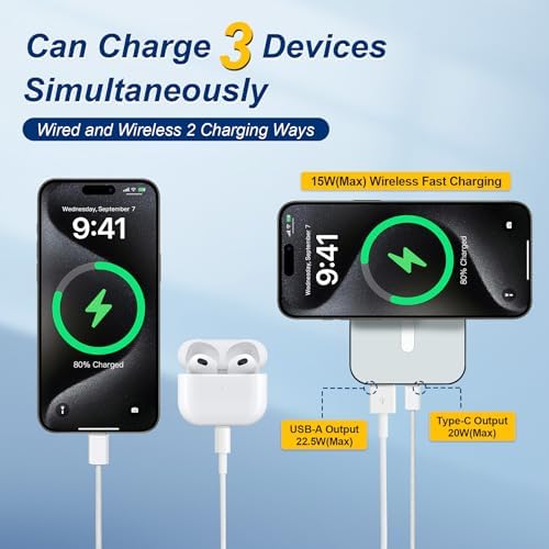 Ultimate 10000 m Ah Magnetic Power Bank – Fast Wireless Charger for i Phone 12-16 Series with Type-C LED Display – Ideal Travel Companion for Business and Leisure – Effortless Magnetic Alignment and Lightweight Design for On-the-Go Charging