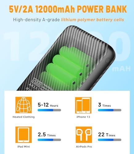 Compact Heated Vest Battery Pack with 5 V Power Output – USB-C Portable Charger for Heated Jackets, Pads & Hoodies – Enhanced Speed & Compatibility for Outdoor Comfort