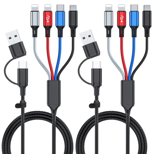 Versatile 6 in 1 Multi Charging Cable 2 Pack – 6 FT Braided USB A/C Cord for Rapid Charging of Smartphones and Tablets – Universal Compatibility with Dual IP/Type C/Micro USB Ports for On-the-Go Convenience