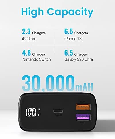 QBrand 65 W Portable Laptop Power Bank – 30,000 m Ah Fast Charging Battery Pack with Dual USB-C Ports for Ultimate Device Compatibility, Perfect for Mac Book, i Phone, Dell, HP, Lenovo, Samsung & Nintendo Switch – Ideal for Travel and Daily Use