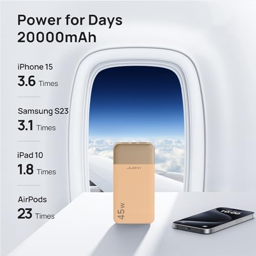Juovi 20000 m Ah Ultra-Fast Portable Charger – 45 W PD3.0 Power Bank with Dual USB-C & USB-A Ports, LED Digital Display for Smart On-the-Go Device Charging – Ideal for i Phone 15/16, Mac Book, Samsung & More – Perfect Power Solution for Travelers, Students & Professionals in Trendy Pink Finish