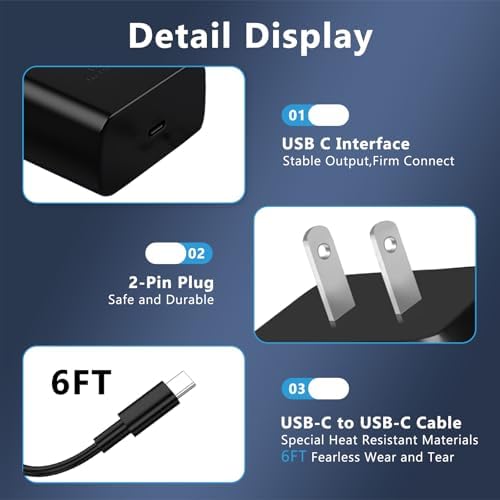Ultra-Fast 45 W USB-C Charger with 6 FT Cable for Samsung Galaxy S25/S24/S23/S22 Series – High-Power Charging Block for Tablets & Smartphones with Safety Features, Compact Design, and Enhanced Compatibility for Quick Device Recharge