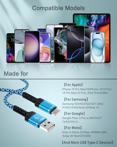 [6FT 5-Pack]USB A to USB C Cable, 60W USB Type C Fast Charging Cord, USB C Cable Compatible with iPhone 16e/16Pro/15/15Pro, Galaxy S24 Ultra, S24+, S23, Z Fold6, Google Pixel 9 Pro XL/9 Pro/9, Switch – Enhanced Compatibility and Speed