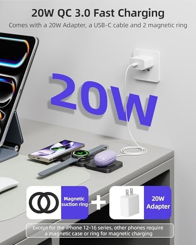 Portable 3-in-1 Wireless Charging Station for Samsung Devices – Foldable and Fast-Charging Travel Stand for Galaxy S24 Ultra, S23, S22, Note 20, Z Fold/Flip 6/5, Galaxy Watch Ultra 7/6/5 & Galaxy Buds – Sleek Gray Design for Maximum Compatibility and Efficiency