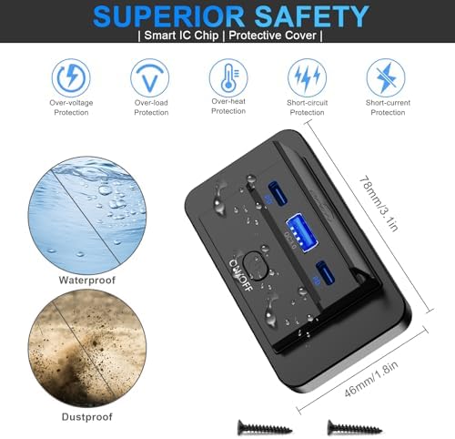 3-Port 12 V RV USB Charging Station – 2 PCS Dual PD3.0 & QC3.0 Quick Charge Adapter for Enhanced Automotive Power Supply – Ideal for RVs, Boats, Motorcycles & Trucks – Fast, Reliable, and Wall-Mountable Solution for All Your Devices