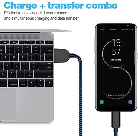 5 Pack USB-C to USB-A Fast Charging Cables (3/3/6/6/10 FT) – Premium 3 A Quick Charge Cords for Samsung Galaxy S10/S9/S8 Plus, Note 10/9/8, LG V50/V40/G8/G7 – Durable Nylon Braided Design in Modern Blue – Versatile Lengths for Ultimate Convenience and Enhanced Device Compatibility