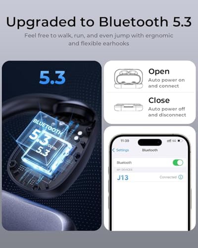 Revolutionize Your Workouts with Premium Bluetooth 5.4 Open Ear Sports Earbuds – True Wireless Freedom, IPX6 Water-Resistant Design, Ergonomic Fit for Secure Comfort, 5-Hour Playtime, and Smart Charging Case for Enhanced Athletic Performance and Connectivity