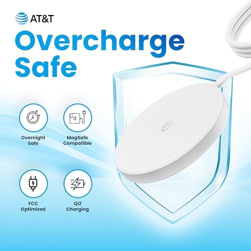 AT&T Professional Series 15 W Magnetic Wireless Charging Pad – Qi-Certified Fast Charging Solution for Universal Device Compatibility, Premium Design for Home and Office Use, Effortless Power Management
