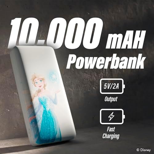 Disney Frozen 10,000 m Ah Portable Power Bank – Universally Compatible USB Charger for Elsa, Anna & Olaf Fans – Fast Charging, Lightweight Design & Ideal Gift for Girls and Women – Stay Powered On-the-Go with Enchanted Style