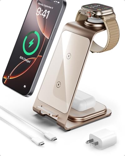 Intoval 3-in-1 Wireless Charging Station: Sleek Fast Charger for i Phone 16/15/14/13/12/11/X Pro Max, Apple Watch 10 Ultra/3 SE/9/8/7/6/5/4/3/2, and Air Pods Pro/4/Pro 2/3 – Ultimate Compatibility and Efficient Power Management in Stylish Silver Finish