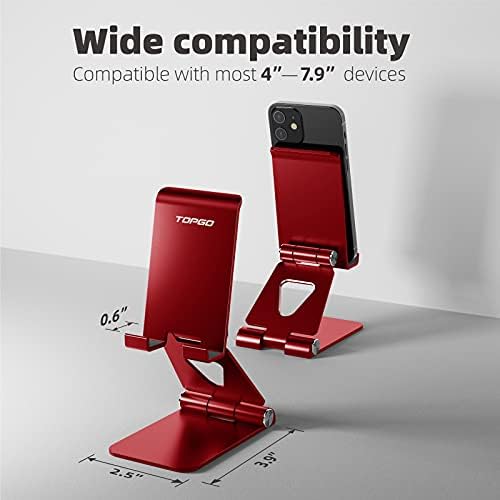 TOPGO 2 Pack Adjustable Metal Desk Phone Stand – Versatile Dual Folding Cell Phone Holder for i Phone 16, 15, 14, 13, 12, 11 Pro Max – Portable, Stylish Red Design for Home & Office – Optimal Viewing Comfort with Non-Slip Base