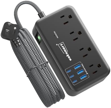 Maximize Your Charging Efficiency with the 2800 Joules Surge Protector Power Strip – 8 AC Outlets & 6 Fast-Charging USB Ports (4.8 A/24 W) for i Phone 15, 5 ft Flat Extension Cord & Wall Mount Design – Perfect for Home, Office & Travel Needs