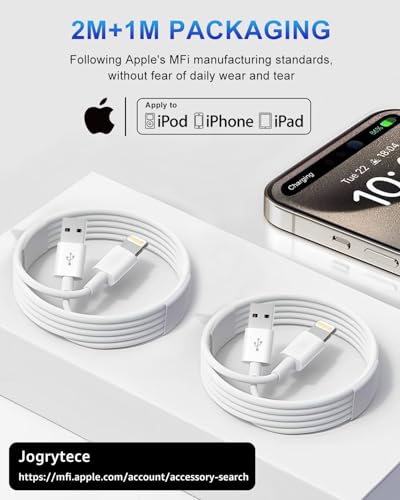 Ultimate i Phone Charger 2 Pack – MFi Certified Lightning to USB Cables (6 FT & 3 FT) for Rapid Charging | Durable, Tangle-Free Design Perfect for Home, Office, and Travel | Compatible with i Phone 14, 13, 12, 11 Pro, and More