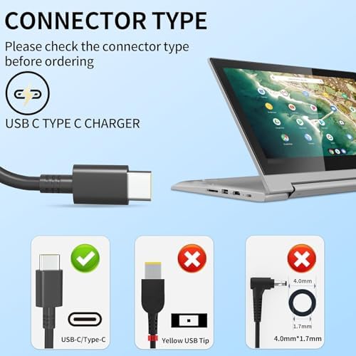 Premium 65 W USB-C Power Adapter for Lenovo Think Pad & Chromebook – Ultra-Fast Charging with Advanced Safety Mechanisms – Versatile Compatibility for Yoga, Ideapad, and More Models – Durable, High-Performance Laptop Charger for Efficient Device Management – Reliable Power Source Ensuring Optimal Functionality and Longevity