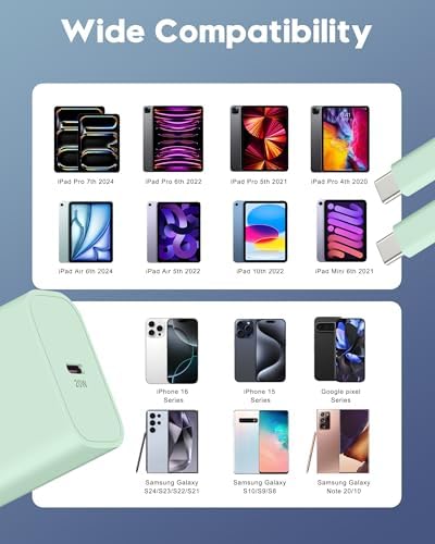 20 W Fast Charger Bundle for i Phone 16 Series & i Pad Models – Dual USB-C Wall Charging Blocks with 3 FT Cable for Lightning-Fast Device Power-Up and Enhanced Compatibility with Air Pods – Ideal for Busy Lifestyles and Travel