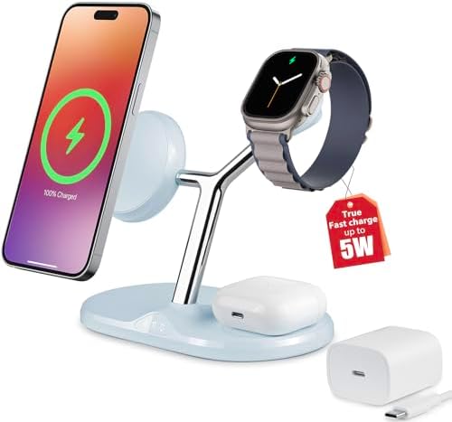 Ultimate 3-in-1 Mag Safe Wireless Charging Station for Apple Devices – Fast, Space-Saving Charger for i Phone 12-16, Apple Watch, and Air Pods – Enhanced Compatibility and Sleek Design for Organized Spaces