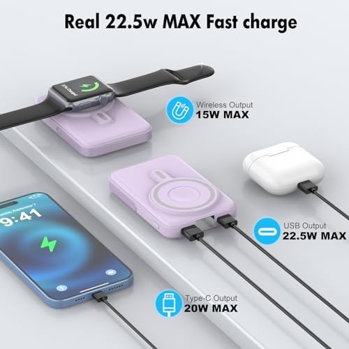 3-in-1 Magnetic Wireless Portable Charger – 10000 m Ah Power Bank with Fast 22.5 W Charging for i Phone 15/14/13/12, Apple Watch, and Air Pods – LED Display, Sleek & Lightweight Design for Ultimate On-the-Go Convenience and Enhanced Compatibility