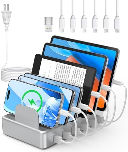 Premium 50 W Multi-Device Charging Station – Versatile USB Dock with 6 High-Speed Ports & Quality Cables for Effortless Apple and Android Device Charging – Ideal for Home and Office Use with Universal Compatibility for Phones, Tablets, and E-Readers – Enhance Your Charging Efficiency and Reduce Clutter