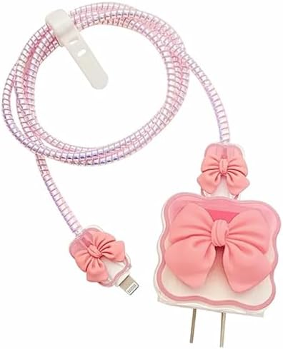 Adorable 3 D Cartoon Charger Protectors – Kitty & Bear Pack of 2 for i Phone 11, 12, 13, 14 Pro Max – Cute Silicone Cable Sleeves for Enhanced Durability & Style – Protect Your Charging Heads from Damage & Dust with Kawaii Designs – Compatible with 18 W & 20 W i Phone Chargers – Lightweight & Portable Charging Accessories for Everyday Use