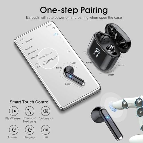 Elevate Your Audio Experience with OYIB Bluetooth 5.3 Wireless Earbuds – Advanced Noise Cancelling Earphones Featuring 4-Mic Clarity, Touch Control, and IPX7 Waterproof Design for Enhanced Workout Performance – LED Battery Display for Real-Time Monitoring and Effortless Connectivity