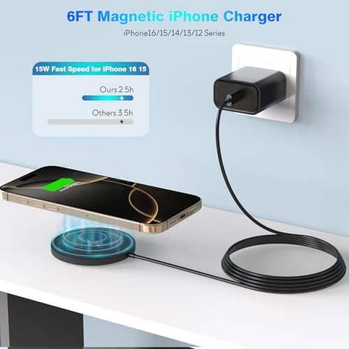 Elevate Your Charging Game with Our 15 W Magnetic Wireless Charger for i Phone 16 and More – 2-Pack with 6 FT Cable and 20 W PD Adapter for Ultimate Speed and Convenience – Strong Magnetic Grip, Intelligent Overcharge Protection, Perfect for Travel and Everyday Use – Compatible with i Phone Models 12 to 16, Plus, Pro, Max, and Air Pods Series – Experience a Seamless 3 X Faster Charging Solution and Stay Connected Anywhere, Anytime