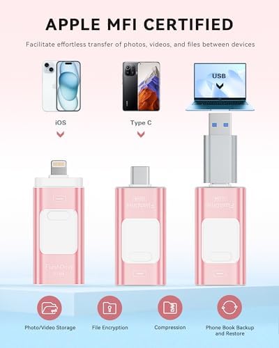 Revolutionize Your Data Storage with the 128 GB Apple MFi Certified Flash Drive – High-Speed USB Memory Stick for i Phone, i Pad, Android & PC – Effortless File Management & Stylish Blue Design for Photos, Videos & More