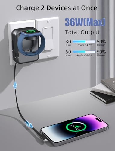 Effortless Dual-Port 36 W Retractable Charger for Apple Watch & i Phone 15 – Compact Travel Wall Adapter with Tangle-Free Design for Series 11-16 Smartwatches – Sleek Black Portable Solution for Quick Charging on the Go