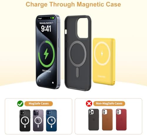Magnetic Wireless Power Bank for i Phone 16/15/14/13/12 | 5000 m Ah Fast Charging Battery Pack with USB-C Cable | Ultra-Slim & Lightweight Design for Easy Portability | Advanced Safety Features for Reliable On-the-Go Power Solutions