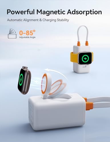 Revolutionary 3-in-1 Magnetic Power Bank: 18 W Fast Wireless Charger for Apple Watch, i Phone & Samsung – 5000 m Ah Portable Charger with Integrated Cable in Elegant White for Ultimate On-the-Go Energy Solution and Seamless Device Compatibility