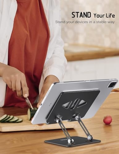 Versatile Adjustable Aluminum Tablet Stand Holder – Foldable and Lightweight Desktop Mount for i Pad Pro 12.9, i Pad Air, Mini, Samsung Galaxy Tabs, and Kindle Fire (4-12 inch) – Enhanced Stability and Comfort for Optimal Viewing Experience in Purple