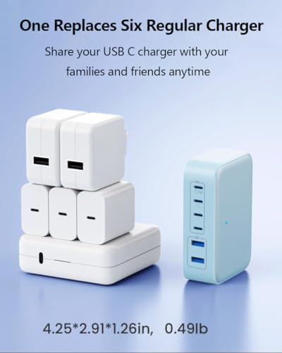 200 W USB C Charging Hub with 6 Ports – Ga N IV Foldable Wall Charger for Rapid Device Power-Up, PD 65 W Laptop Charger for Mac Book Pro, Dell, i Phone 16/15, i Pad, Galaxy & Steam Deck – Compact & Travel-Friendly Fast Charging Solution